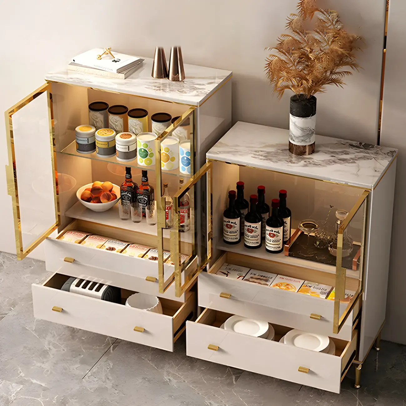 Luxurious Wooden Glass Display Cabinet with Lights for Home Image - 15