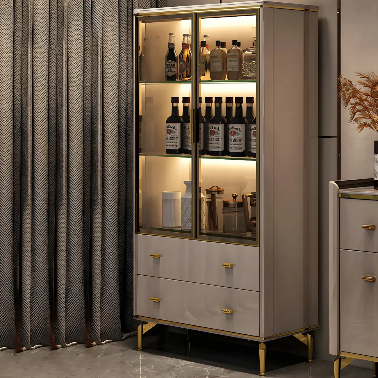 Luxurious Wooden Glass Display Cabinet with Lights for Home Image - 16