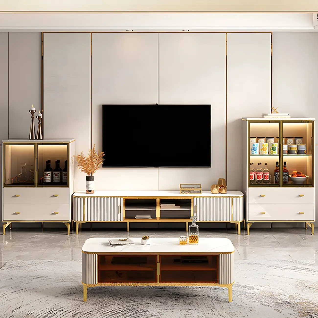 Luxurious Wooden Glass Display Cabinet with Lights for Home Image - 17