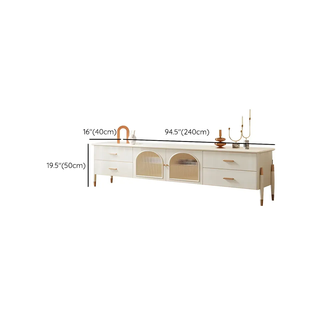 Minimalist Stone Juliet Arc TV Stand with Storage and Drawers Image - 13