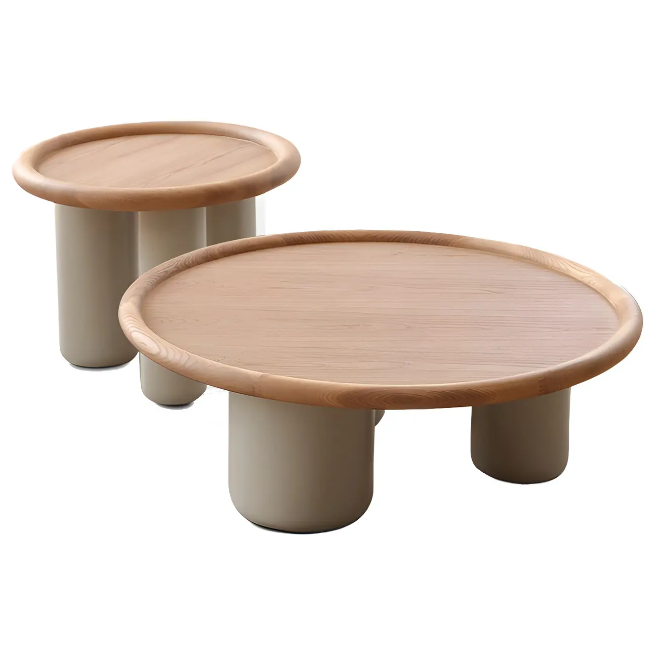 Round Natural Wood Tray Top Coffee Table with Three-Leg Base Image - 10 | homeyfad
