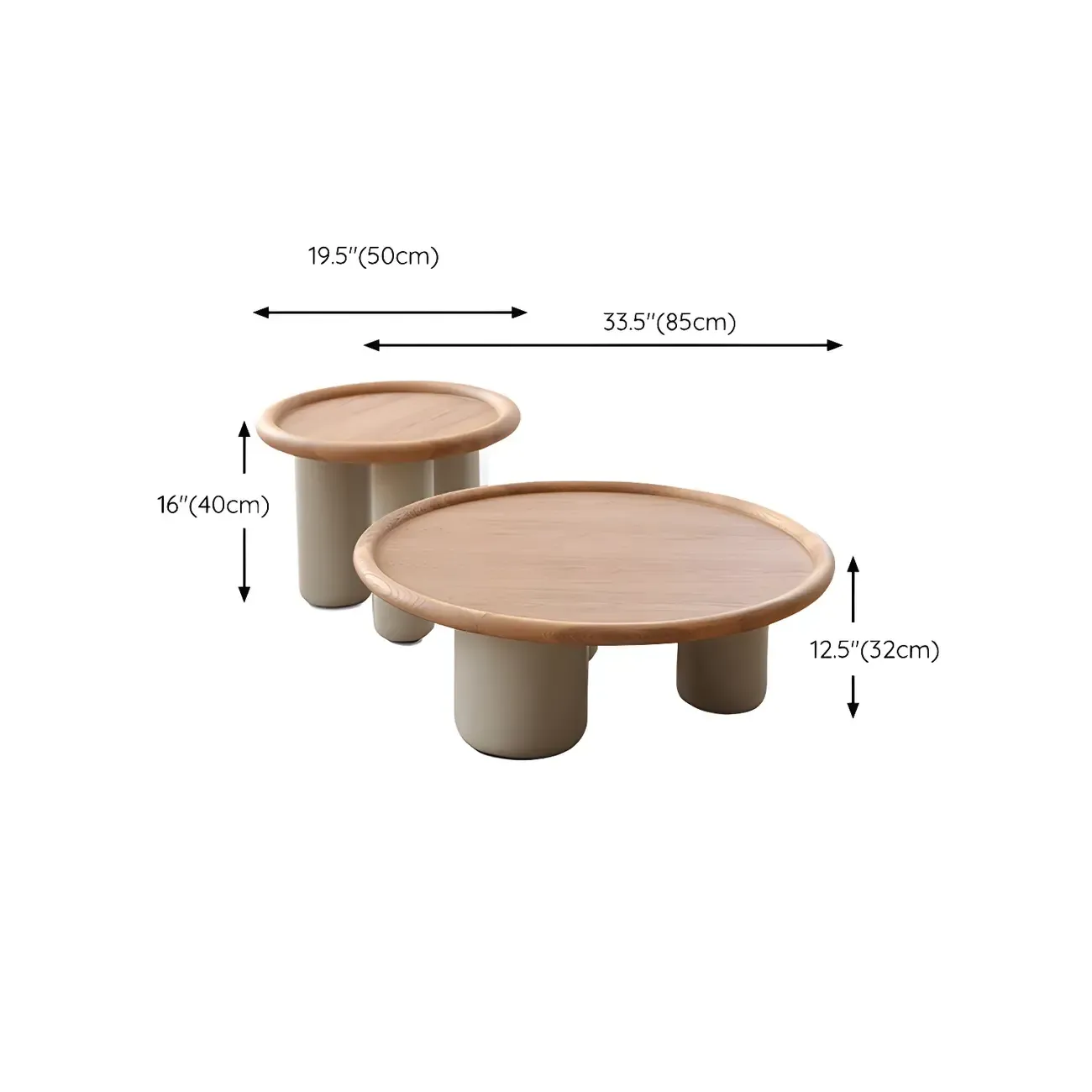 Round Natural Wood Tray Top Coffee Table with Three-Leg Base Image - 12