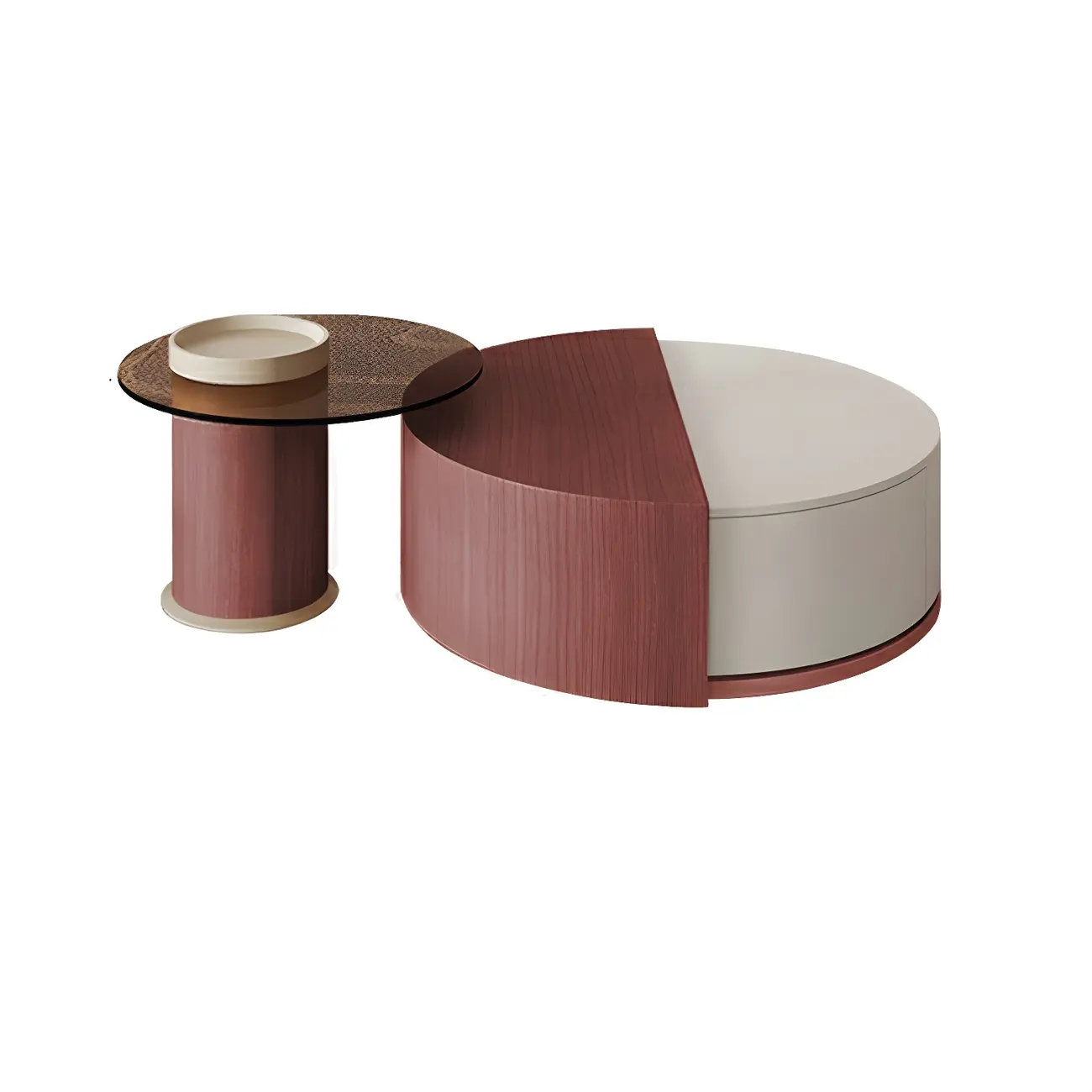 Natural Round Nordic Wood Coffee Table with Storage Image - 8 | homeyfad