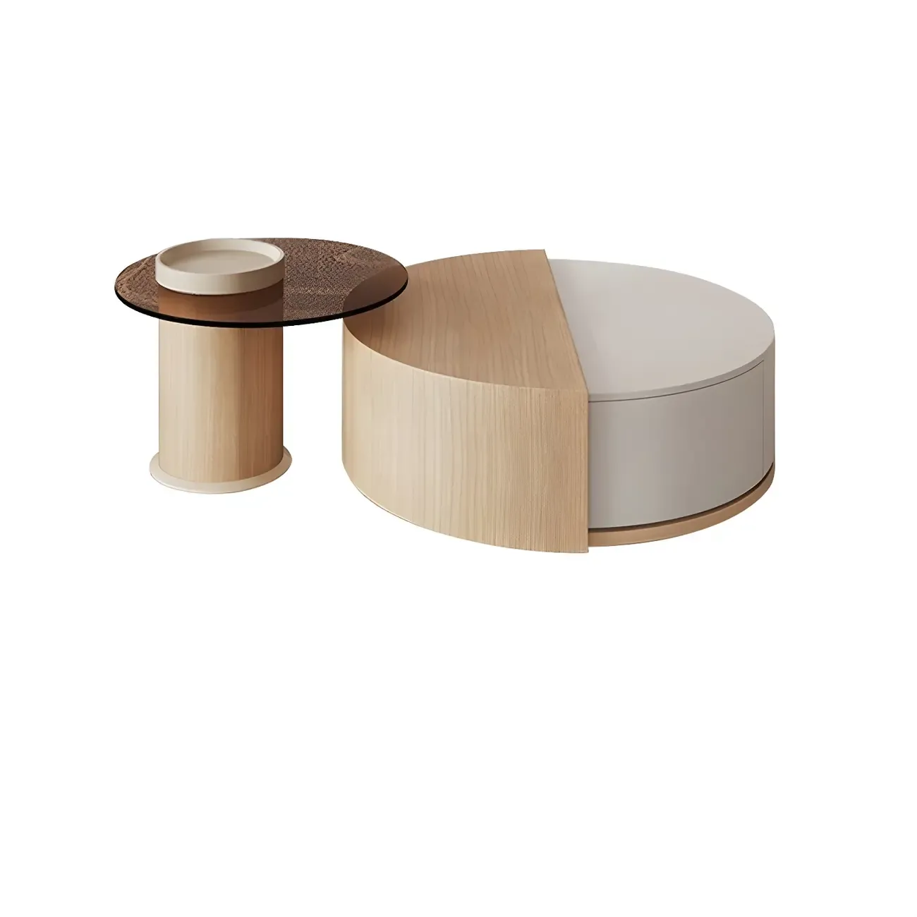 Natural Round Nordic Wood Coffee Table with Storage Image - 9