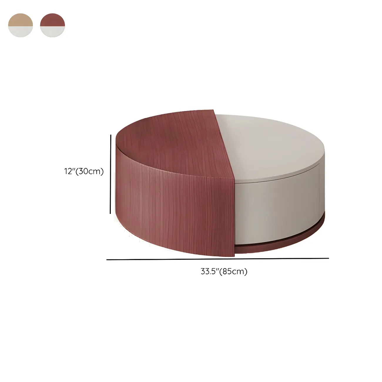 Natural Round Nordic Wood Coffee Table with Storage #size | homeyfad