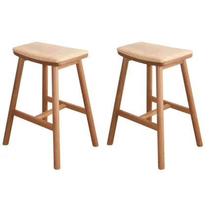 Brown Oak Wood  Ratten Seat Backless Counter Bar Stools Image - 3