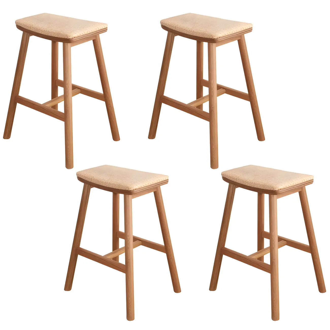 Brown Oak Wood  Ratten Seat Backless Counter Bar Stools Image - 4 | homeyfad