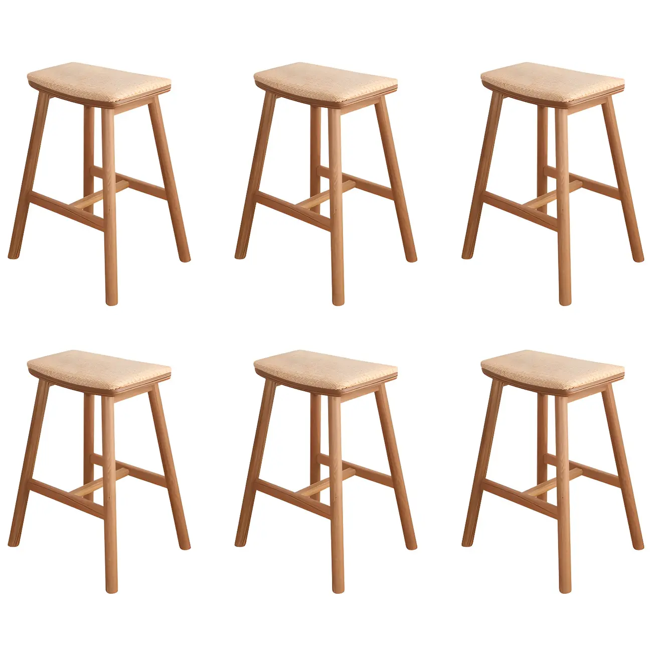 Brown Oak Wood  Ratten Seat Backless Counter Bar Stools Image - 5 | homeyfad