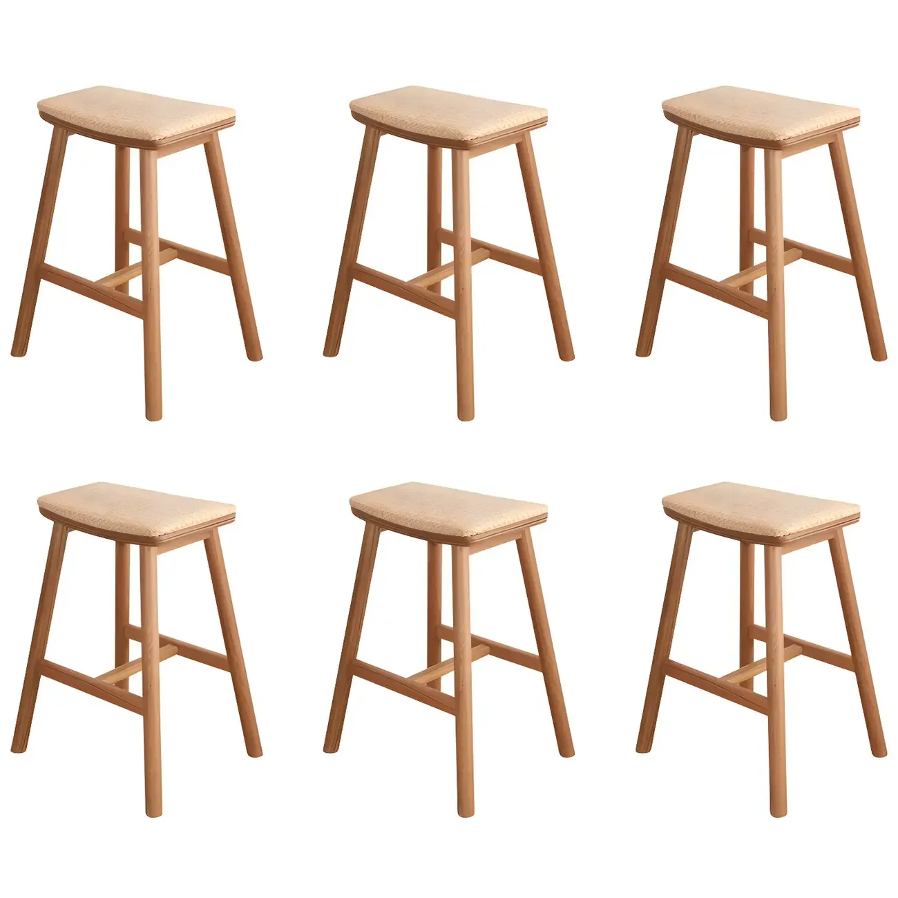 Brown Oak Wood  Ratten Seat Backless Counter Bar Stools Image - 5