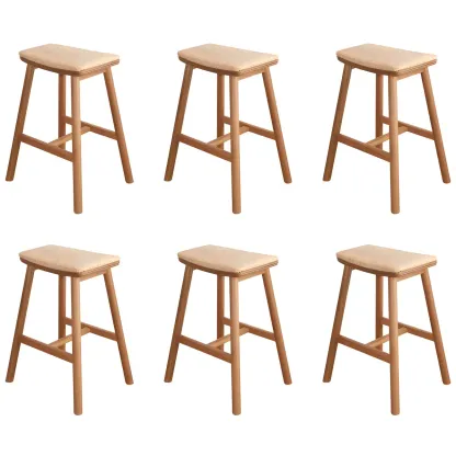 Brown Oak Wood  Ratten Seat Backless Counter Bar Stools Image - 5
