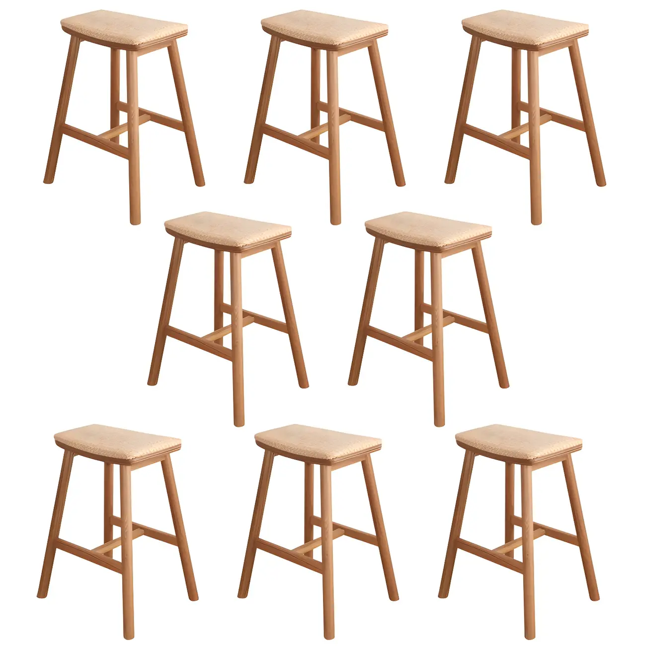 Brown Oak Wood  Ratten Seat Backless Counter Bar Stools Image - 7 | homeyfad