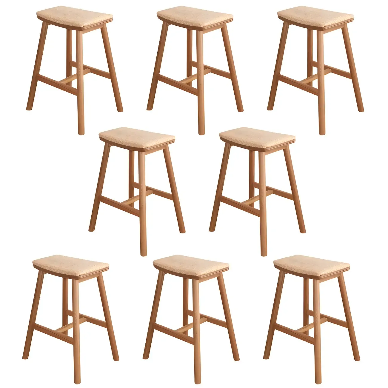 Brown Oak Wood  Ratten Seat Backless Counter Bar Stools Image - 7