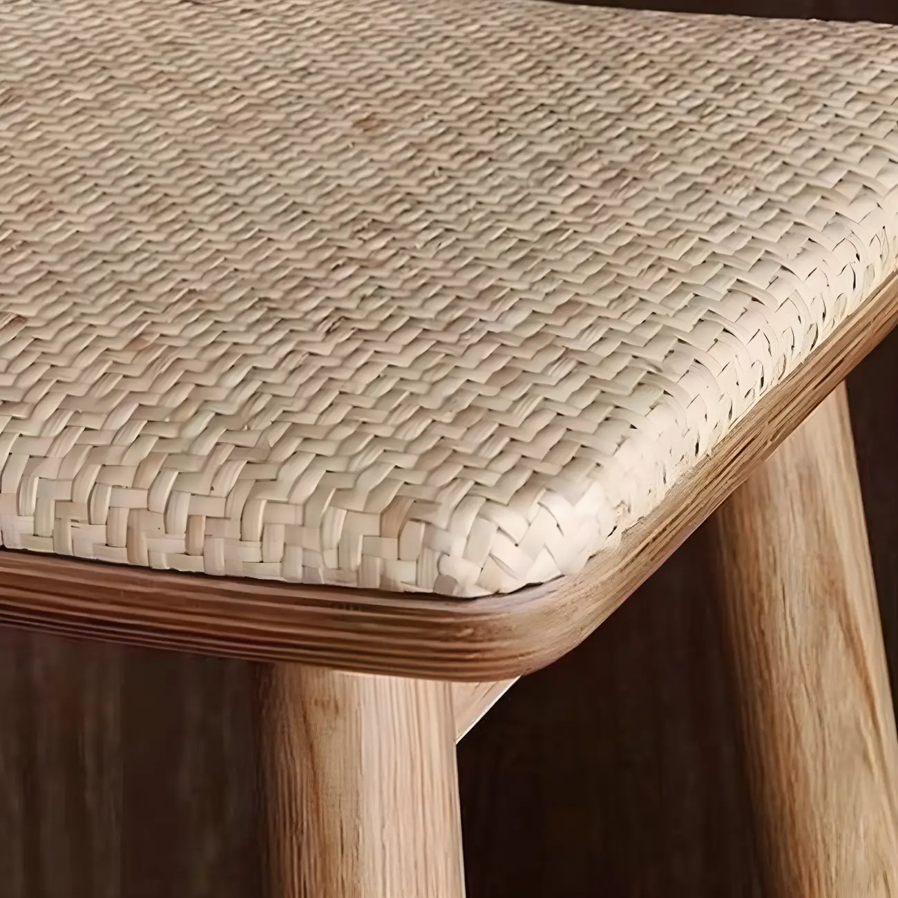 Brown Oak Wood  Ratten Seat Backless Counter Bar Stools Image - 8 | homeyfad