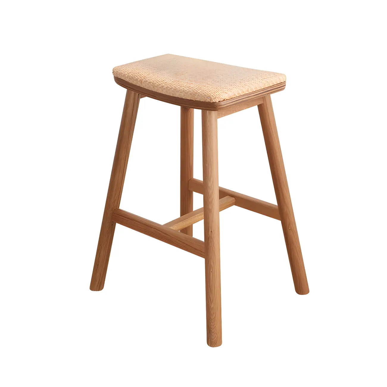 Brown Oak Wood  Ratten Seat Backless Counter Bar Stools Image - 9 | homeyfad