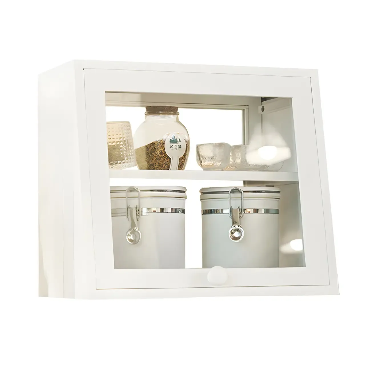 Simple Natural Glass Doors Wood Short China Cabinet - HomeyFad