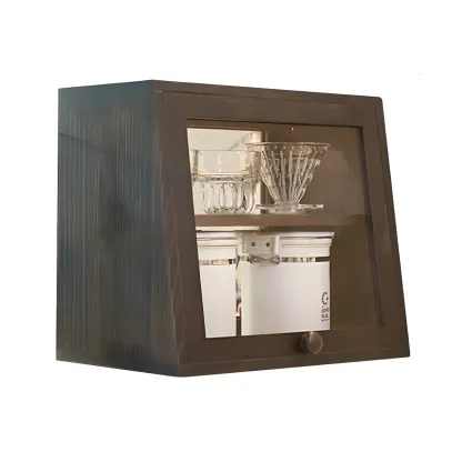 Minimalist Nordic Wooden Glass Display Cabinet for Home Decor Image - 5