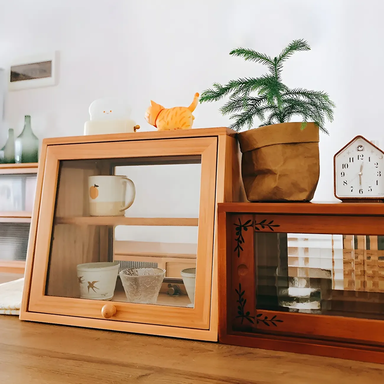 Minimalist Nordic Wooden Glass Display Cabinet for Home Decor Image - 6