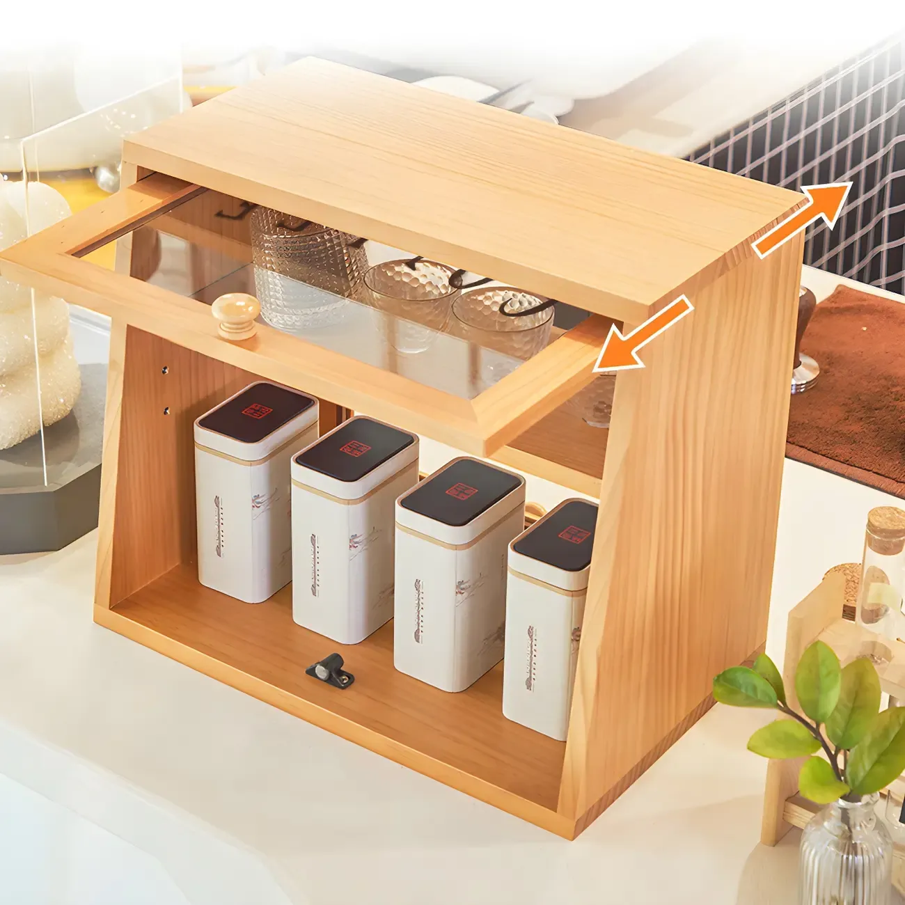 Minimalist Nordic Wooden Glass Display Cabinet for Home Decor Image - 7