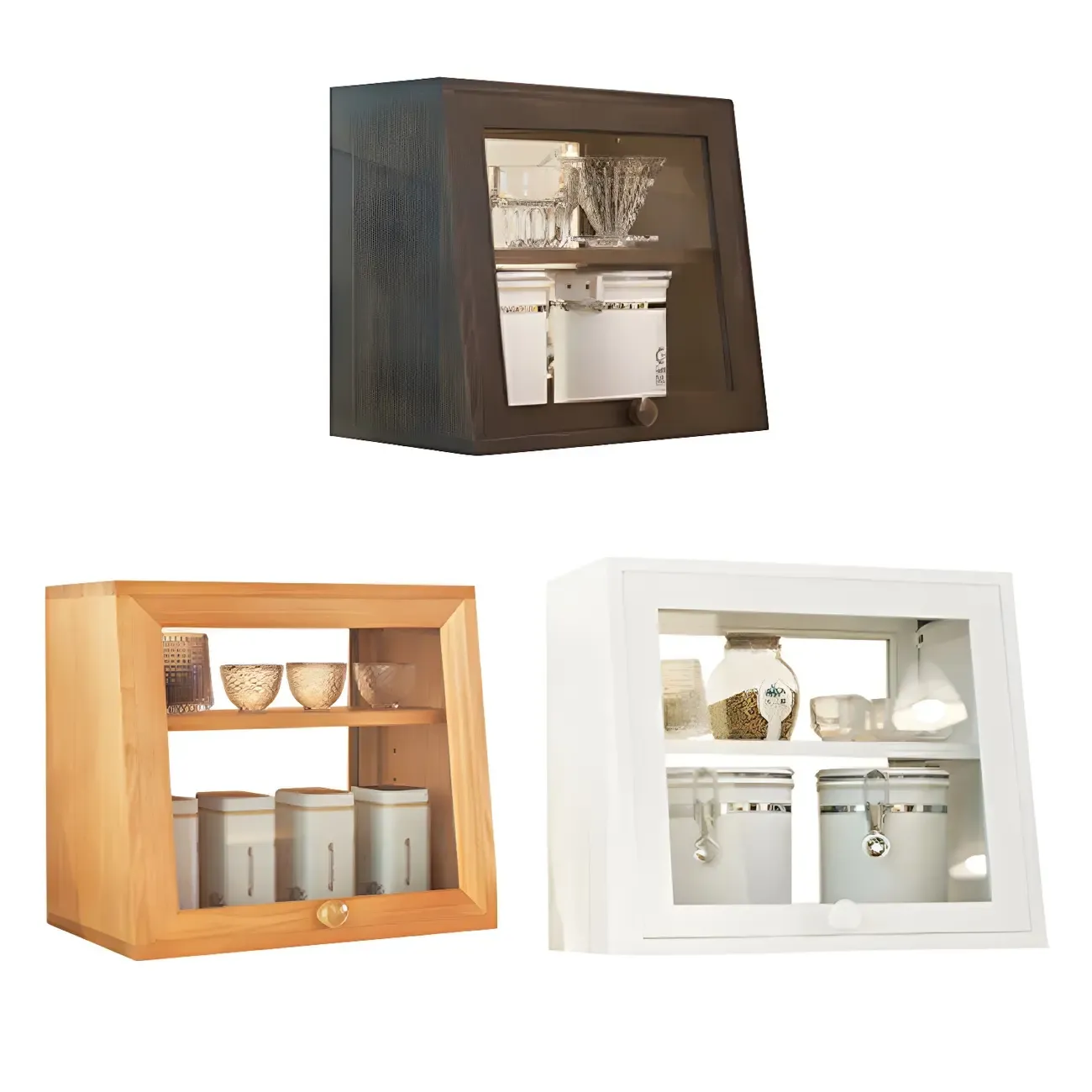 Minimalist Nordic Wooden Glass Display Cabinet for Home Decor Image - 9