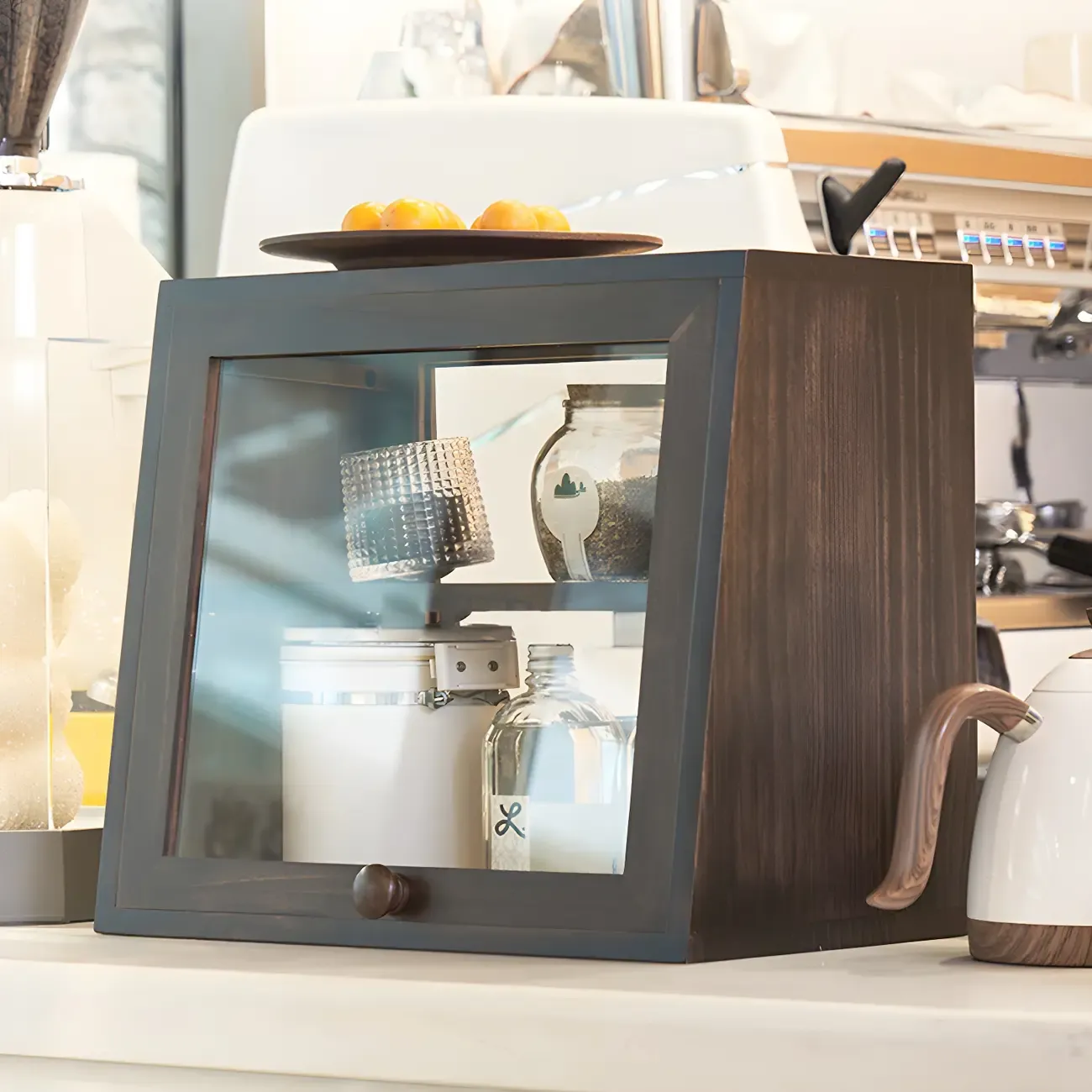 Minimalist Nordic Wooden Glass Display Cabinet for Home Decor Image - 14