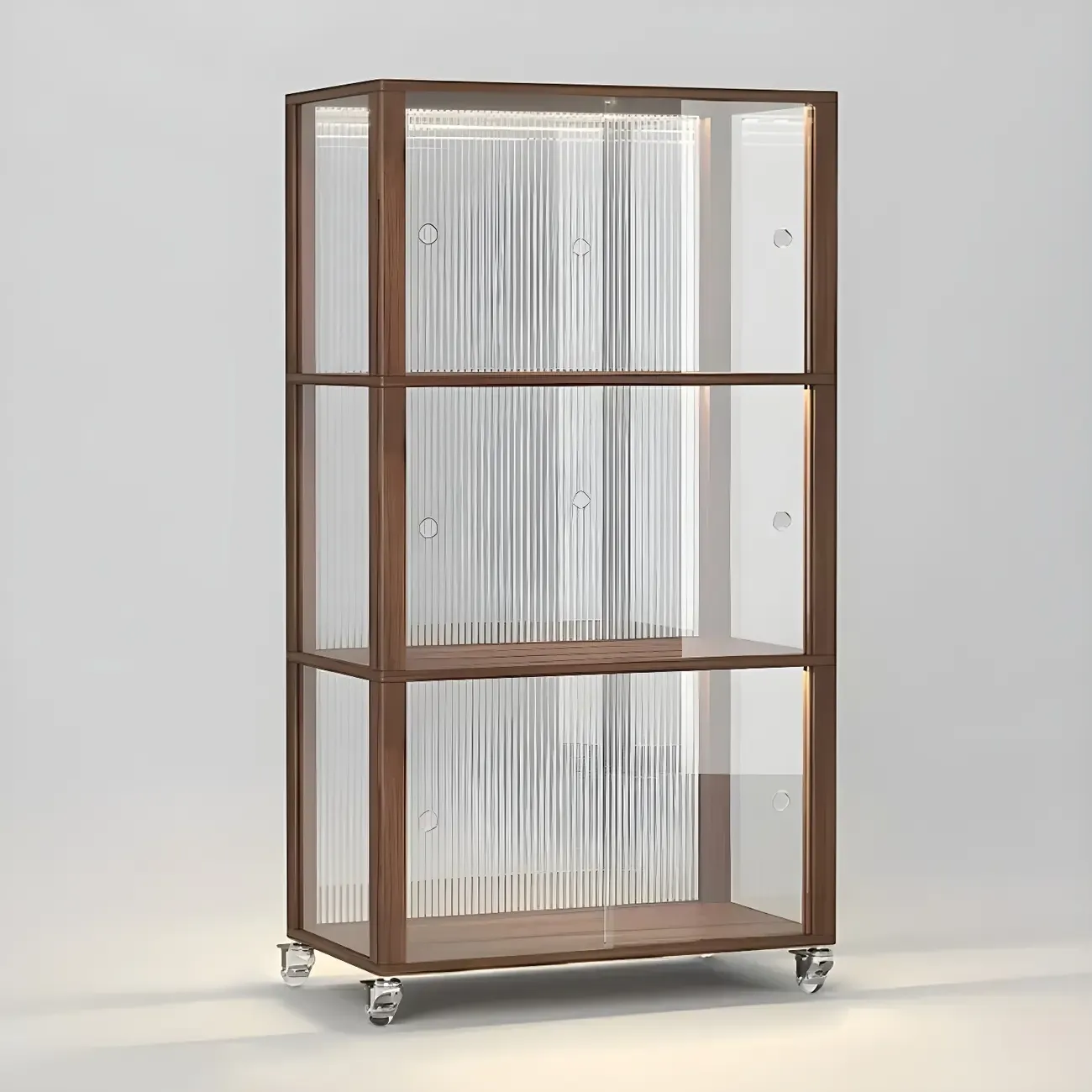 Modern Sliding Doors Pine Wood Curio Cabinet with Wheels Image - 3