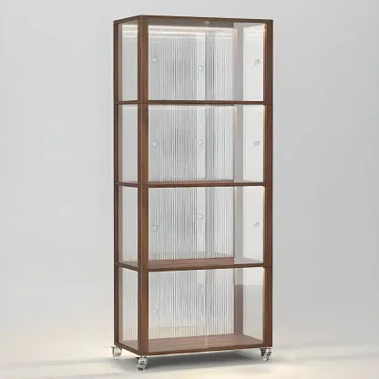 Modern Sliding Doors Pine Wood Curio Cabinet with Wheels Image - 4