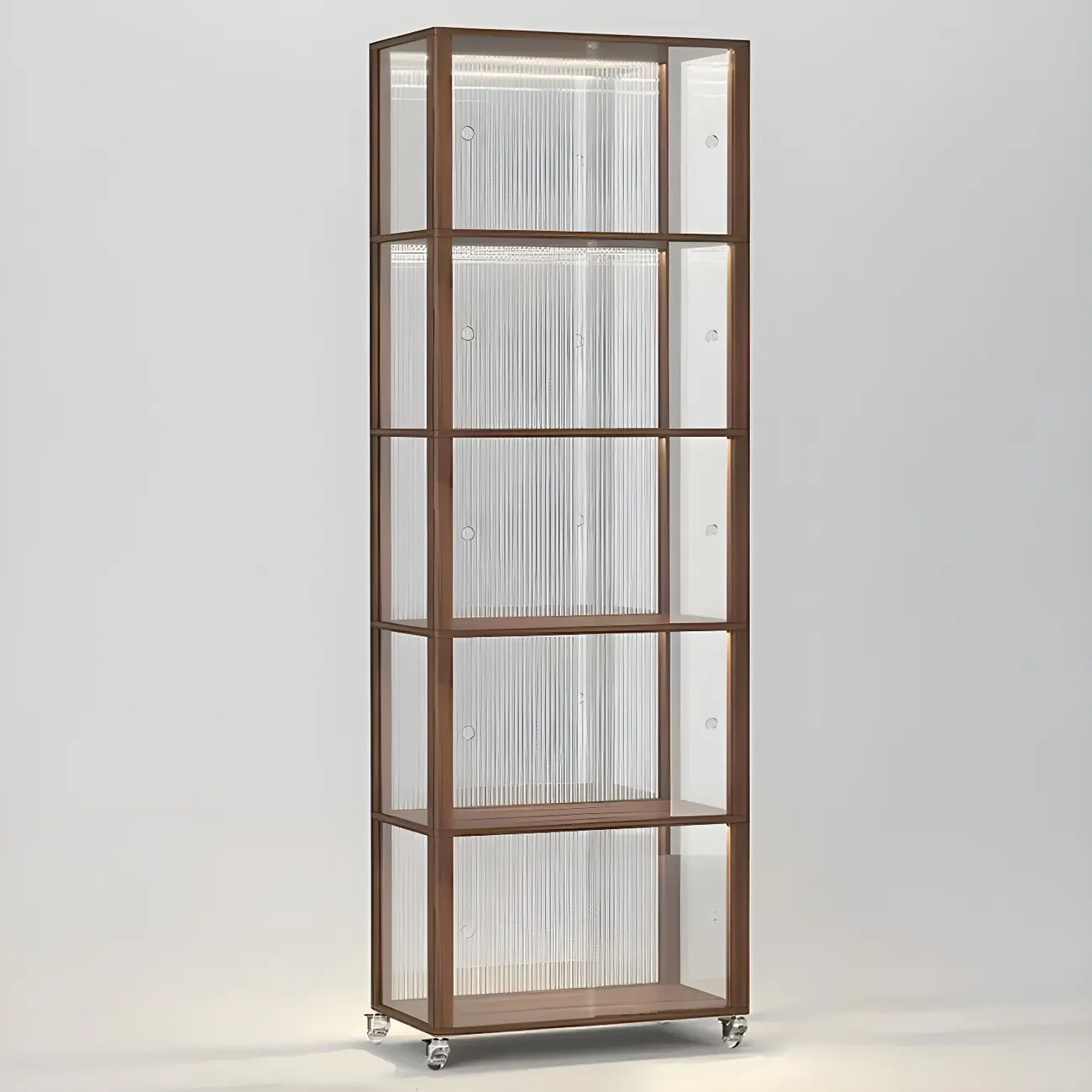 Modern Sliding Doors Pine Wood Curio Cabinet with Wheels Image - 6 | homeyfad