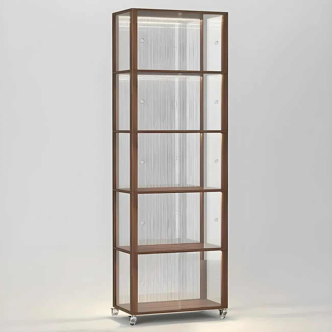 Modern Sliding Doors Pine Wood Curio Cabinet with Wheels | HomeyFad