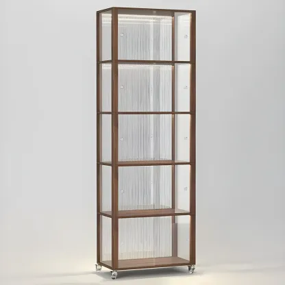 Modern Sliding Doors Pine Wood Curio Cabinet with Wheels Image - 6