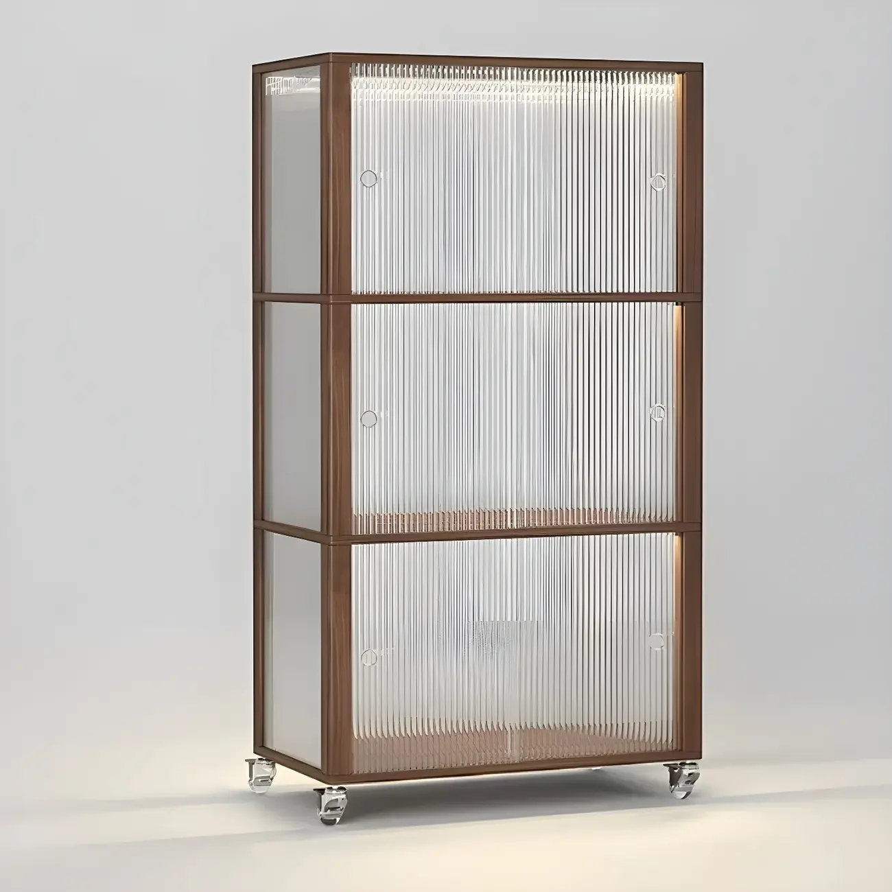 Modern Sliding Doors Pine Wood Curio Cabinet with Wheels Image - 8 | homeyfad