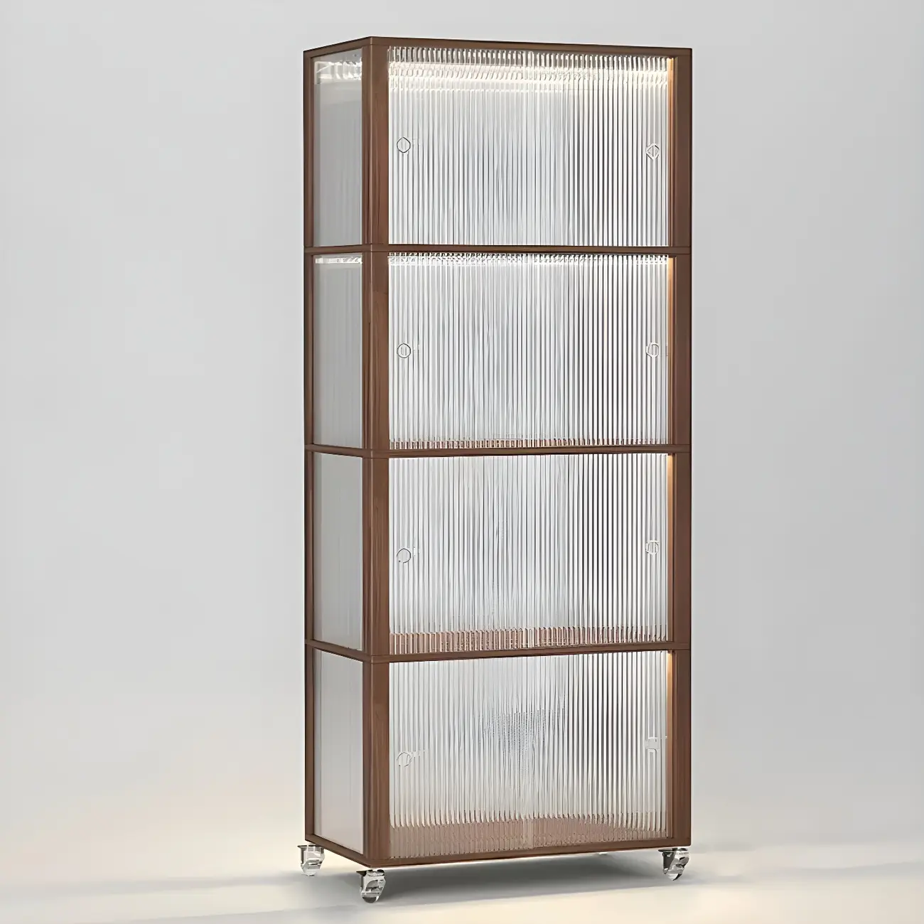 Modern Sliding Doors Pine Wood Curio Cabinet with Wheels Image - 10 | homeyfad