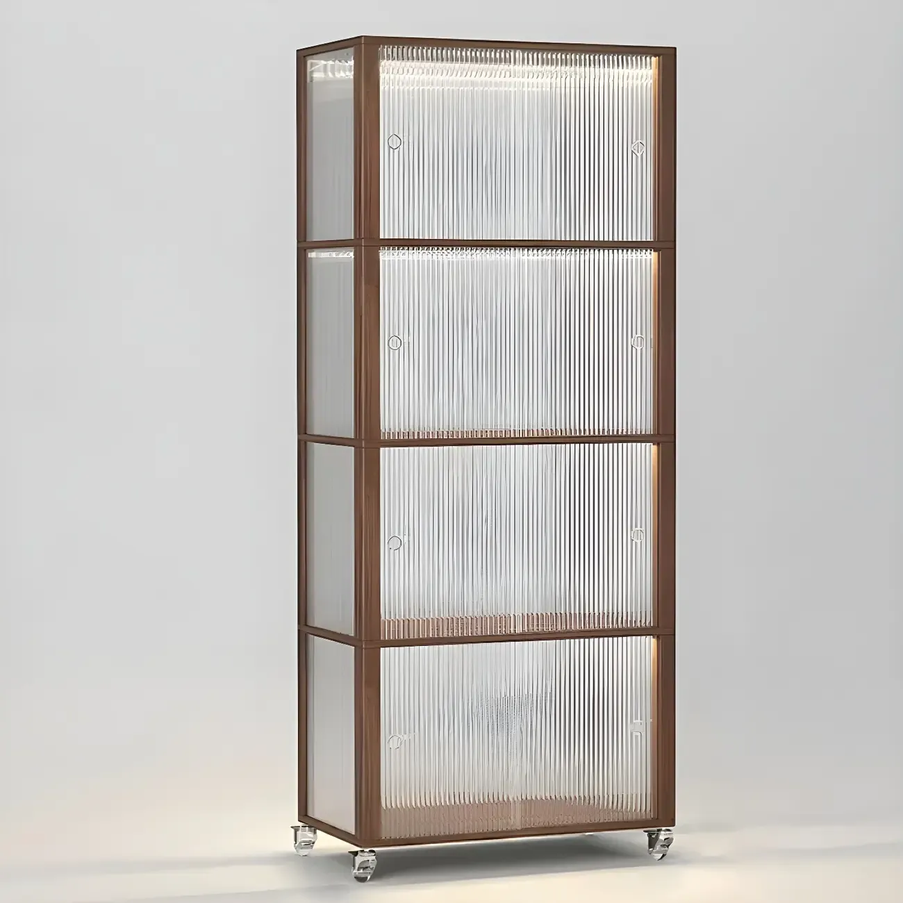 Modern Sliding Doors Pine Wood Curio Cabinet with Wheels Image - 10