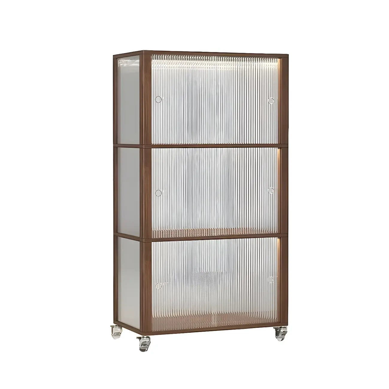 Modern Sliding Doors Pine Wood Curio Cabinet with Wheels Image - 11 | homeyfad