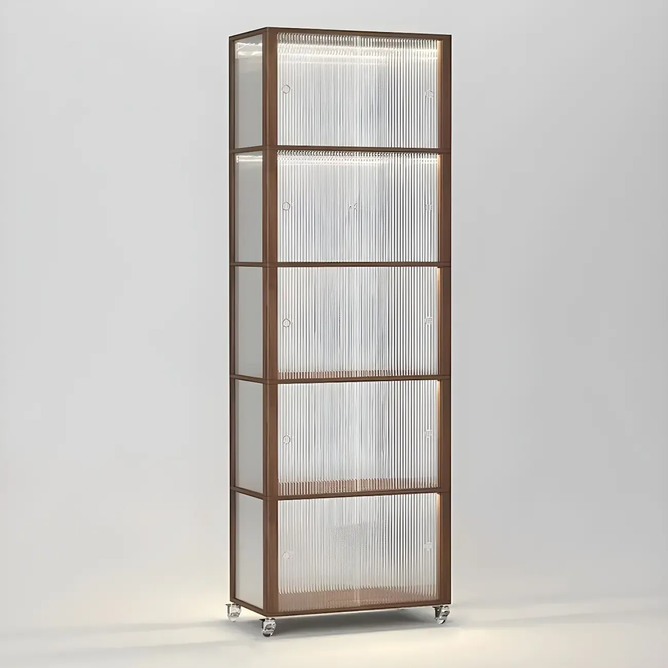 Modern Sliding Doors Pine Wood Curio Cabinet with Wheels Image - 12