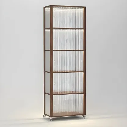 Modern Sliding Doors Pine Wood Curio Cabinet with Wheels Image - 12