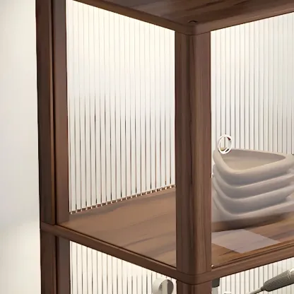 Modern Sliding Doors Pine Wood Curio Cabinet with Wheels Image - 13