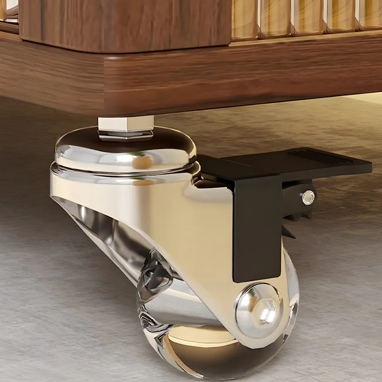 Modern Sliding Doors Pine Wood Curio Cabinet with Wheels Image - 5 | homeyfad