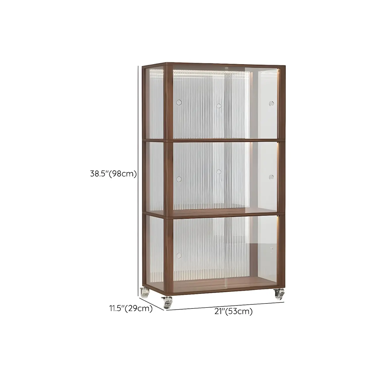 Modern Sliding Doors Pine Wood Curio Cabinet with Wheels #size | homeyfad