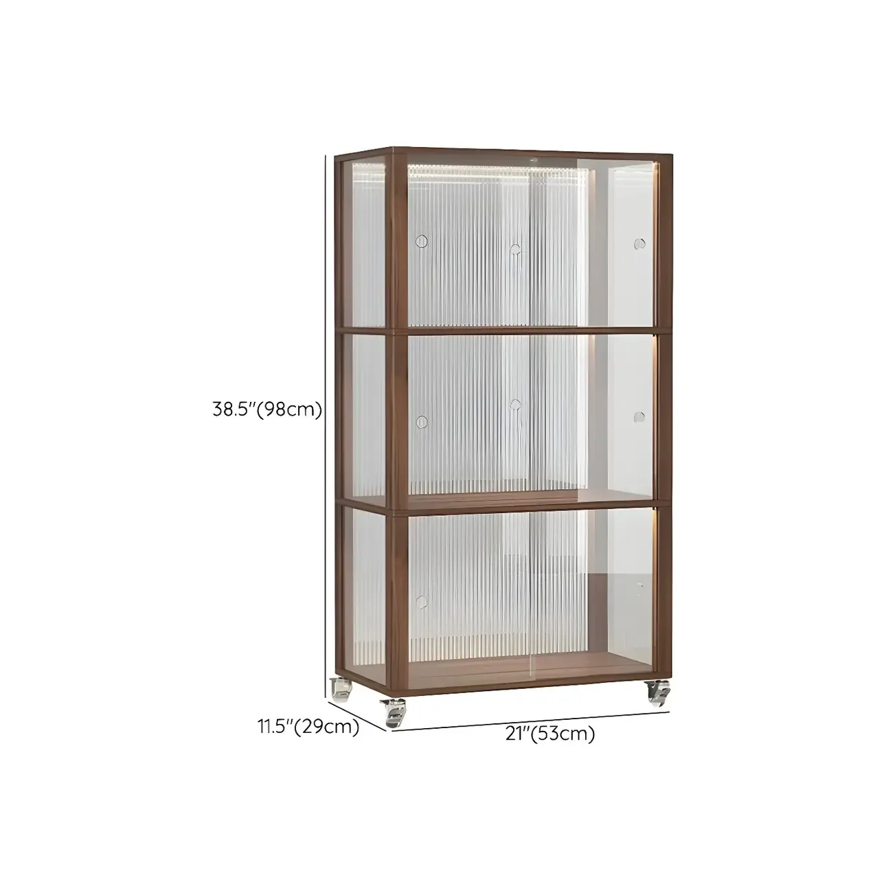 Modern Sliding Doors Pine Wood Curio Cabinet with Wheels #size