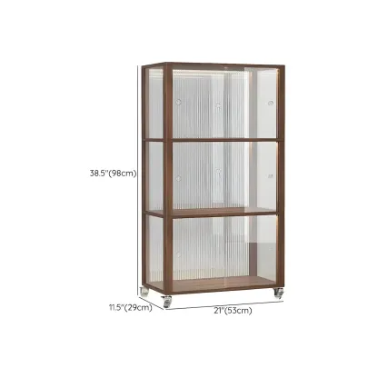 Modern Sliding Doors Pine Wood Curio Cabinet with Wheels #size