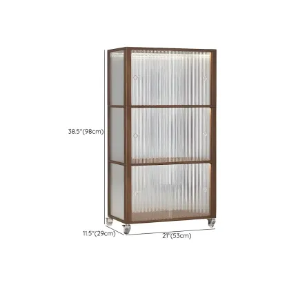 Modern Sliding Doors Pine Wood Curio Cabinet with Wheels Image - 19