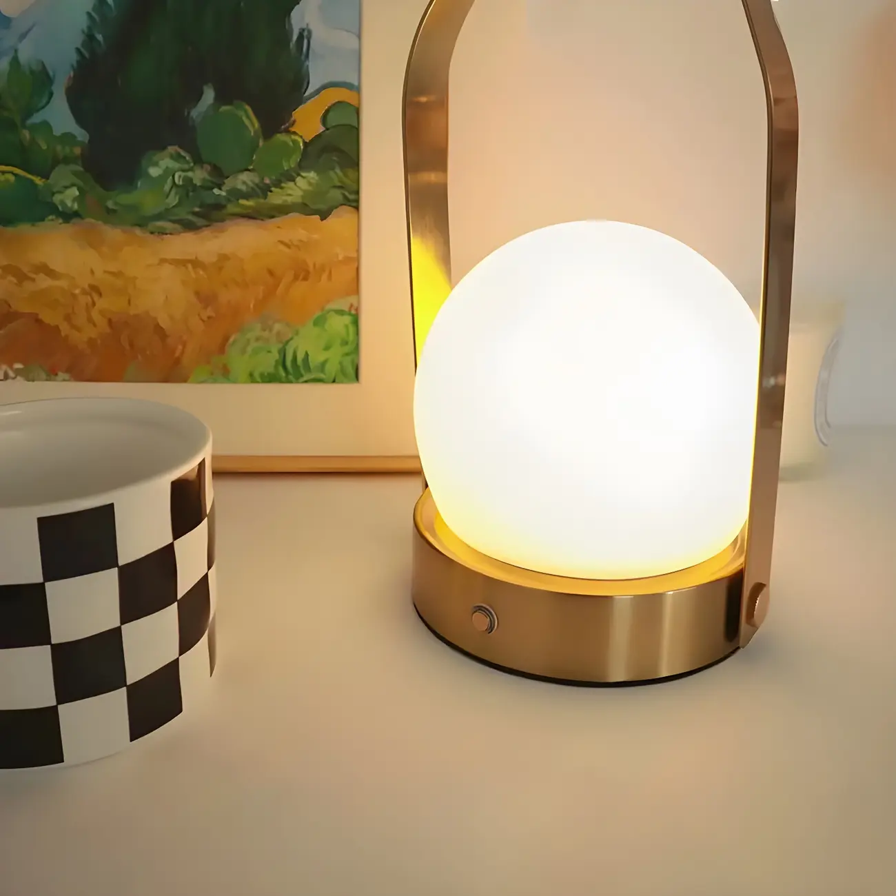 Portable Black Globe Shade LED Lantern Cordless Table Lamp Image - 3 | homeyfad