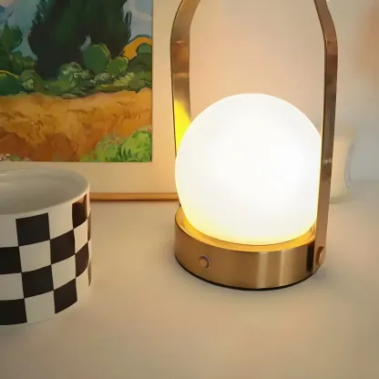 Portable Black Globe Shade LED Lantern Cordless Table Lamp Image - 3