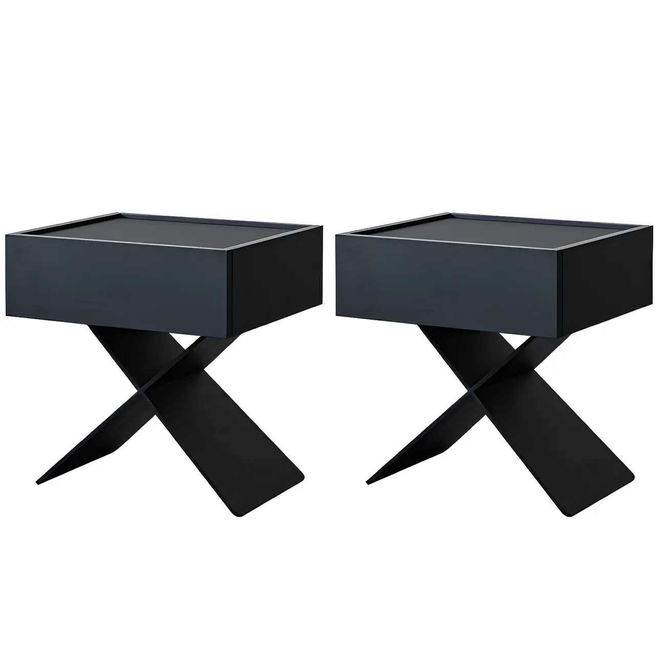 Black Wood X-Leg Drawer Storage Small Nightstand Image - 4 | homeyfad