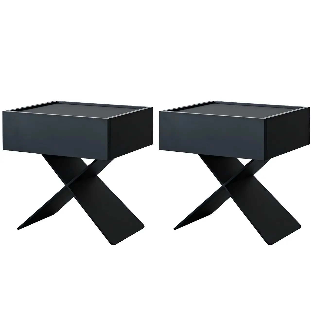 Black Wood X-Leg Drawer Storage Small Nightstand Image - 4