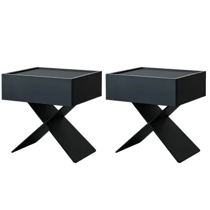 Black Wood X-Leg Drawer Storage Small Nightstand Image - 4