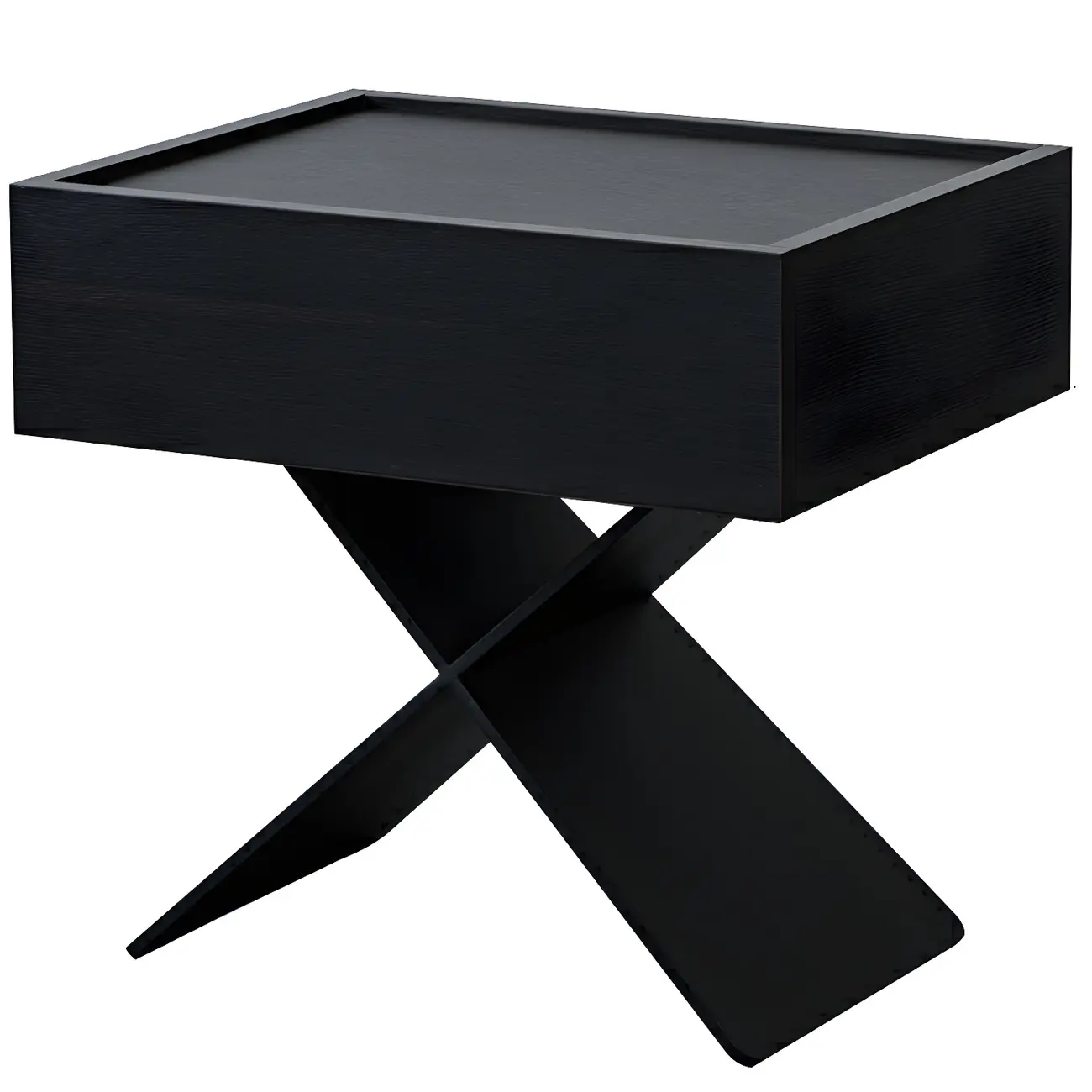 Black Wood X-Leg Drawer Storage Small Nightstand Image - 5 | homeyfad