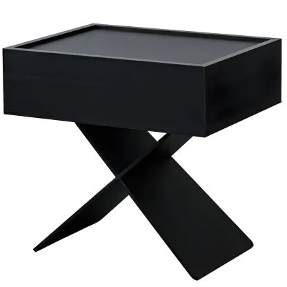 Black Wood X-Leg Drawer Storage Small Nightstand Image - 5