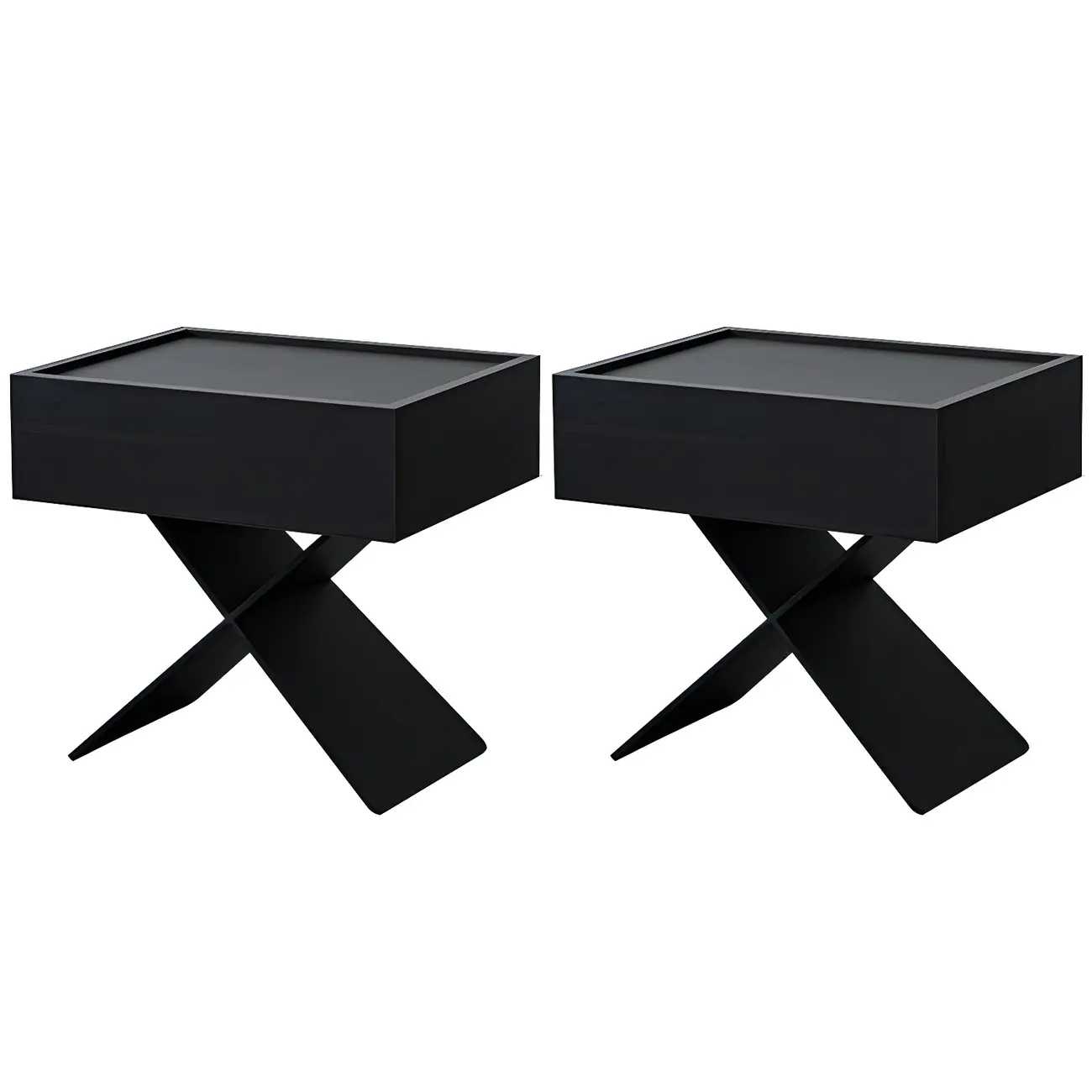 Black Wood X-Leg Drawer Storage Small Nightstand Image - 6 | homeyfad