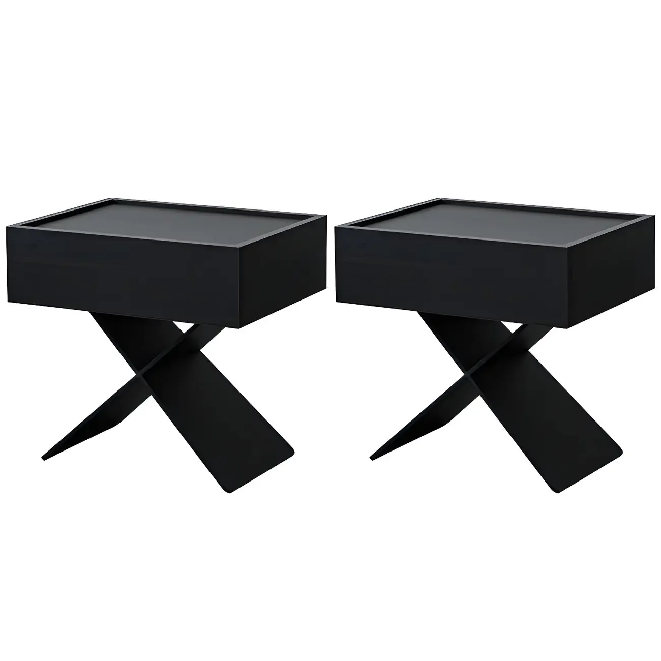 Black Wood X-Leg Drawer Storage Small Nightstand Image - 6